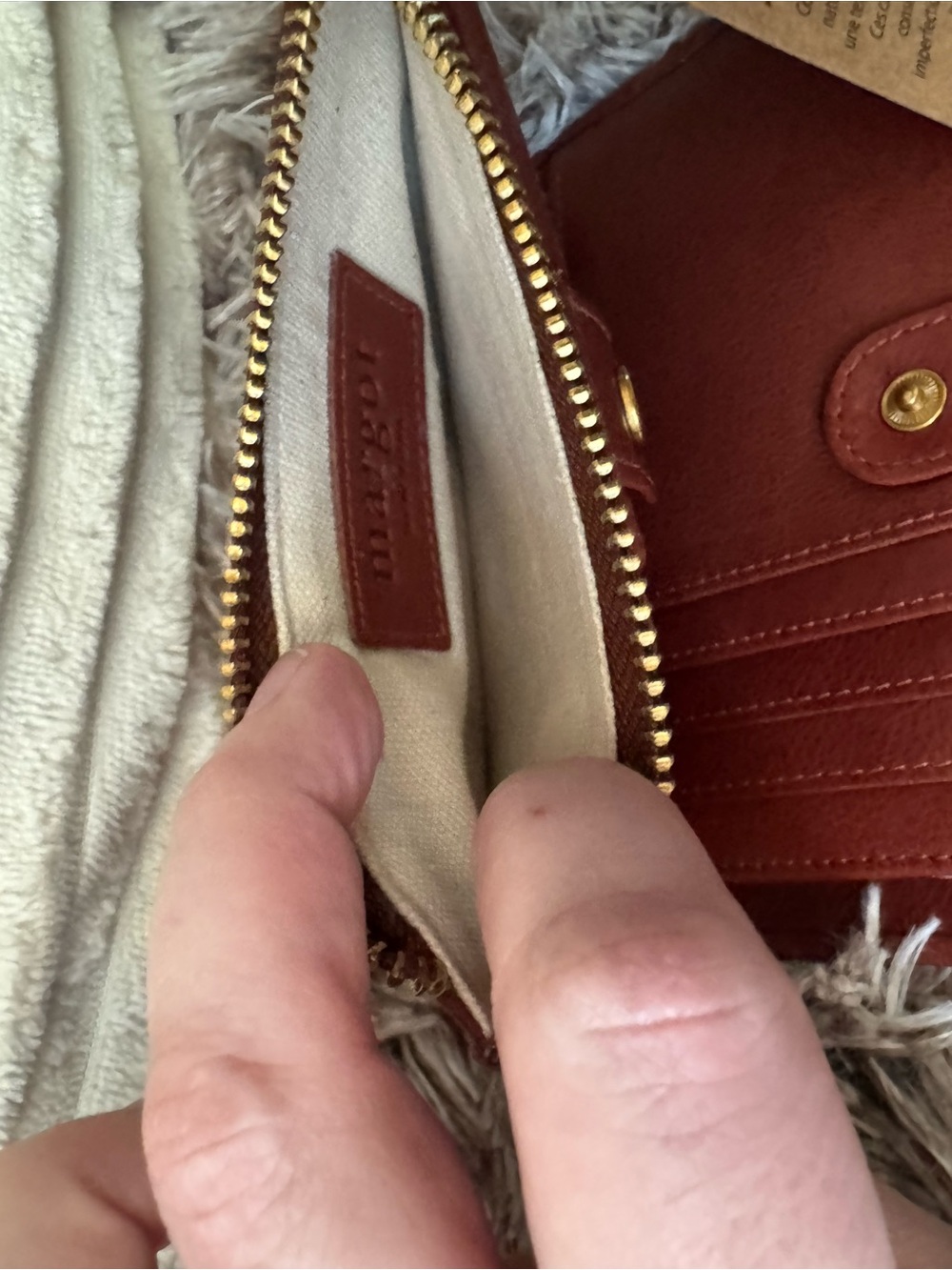 NWT Margot New York Tori Bi-Fold Leather Zip Card Wallet - Rust Brown - Picture 3 of 5
